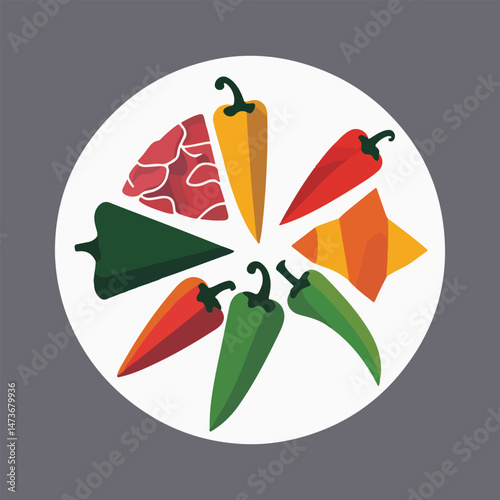 Minimalist National Fajita Day Vector Design Featuring Geometric Shapes, Bold Typography, and Solid Colors to Celebrate Mexican Cuisine and Fajita Ingredients