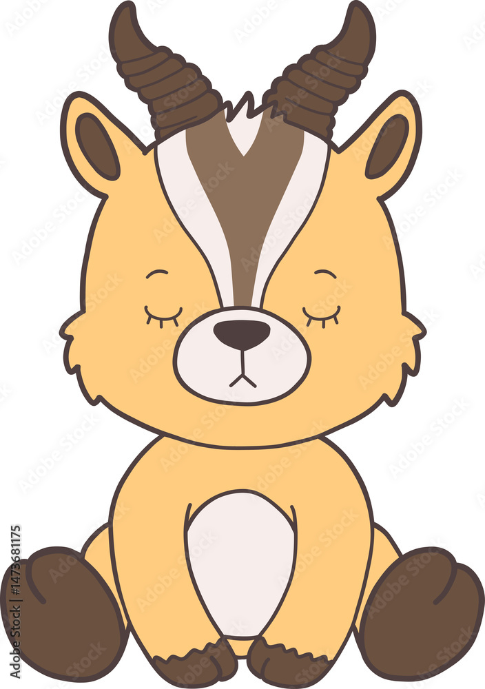 Obraz premium Groovy Woodland Animal with Hand Drawn Gazelle for Book Animals for Kids.