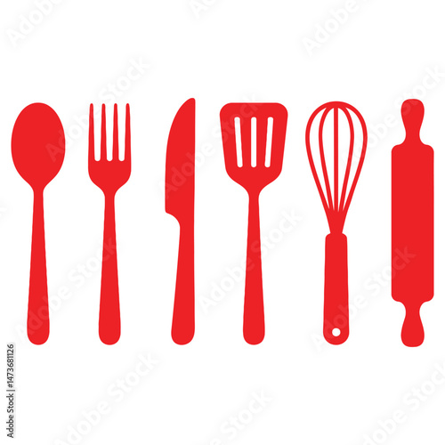 Silver fork spoon and knife set for dining and eating with shiny metal utensils on a white kitchen table