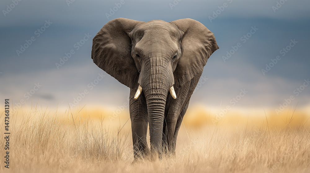 Fototapeta premium elephant walks swinging trunk in sunshine