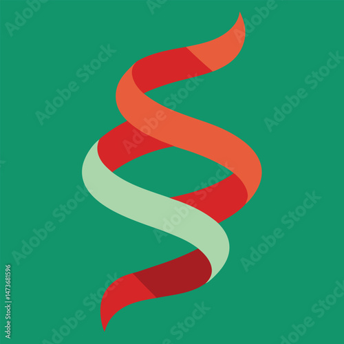 Christmas tree decoration with spiral gold and red ribbon vector illustration for holiday celebration