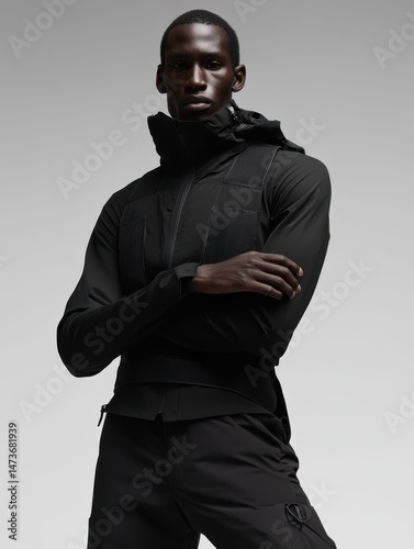 Stylish model in modern athletic wear.