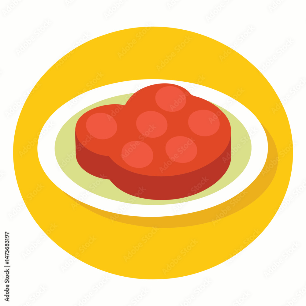 Vector illustration design features a hamburger on a plate, a sausage sandwich, and a tomato sandwich, showcasing colorful food icons