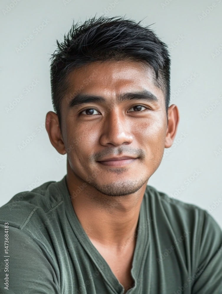 Portrait of a Young Southeast Asian Man, Confident Male Face on Isolated Background for Diversity and Culture Concepts