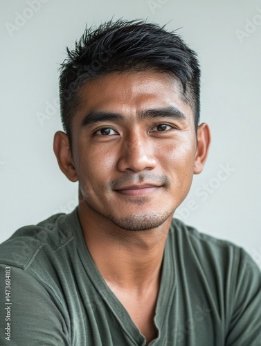 Obraz na płótnie Portrait of a Young Southeast Asian Man, Confident Male Face on Isolated Background for Diversity and Culture Concepts w salonie