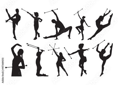 Baton Twirling vector, Baton Twirling Clipart, Baton Twirling silhouette	