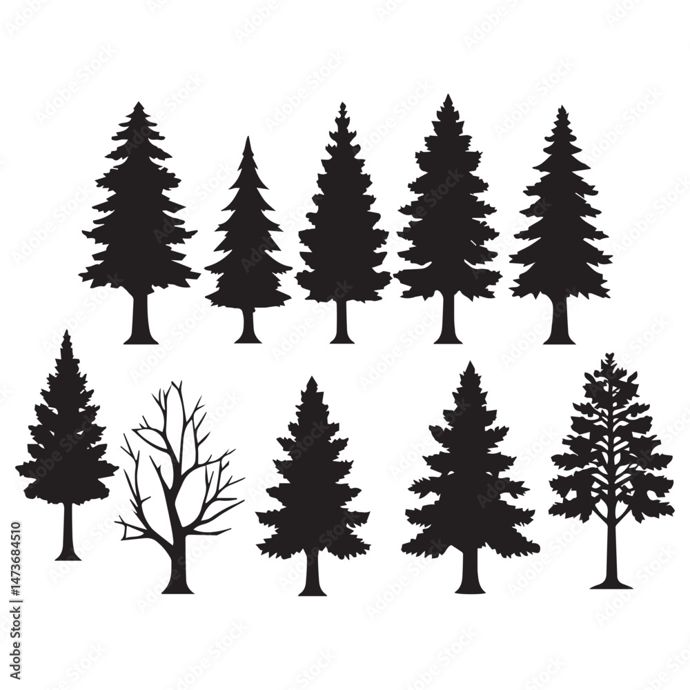 Obraz premium set of black forest tree vector silhouettes isolated on white&nbsp;background 1
