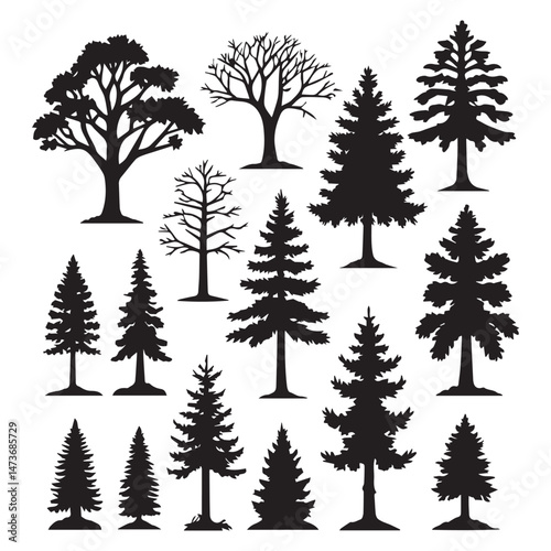 set of black forest tree vector silhouettes isolated on white background 1