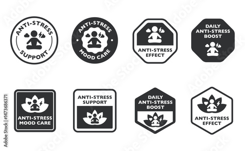 Anti-Stress Vector Icons and Stamps for Product Labeling