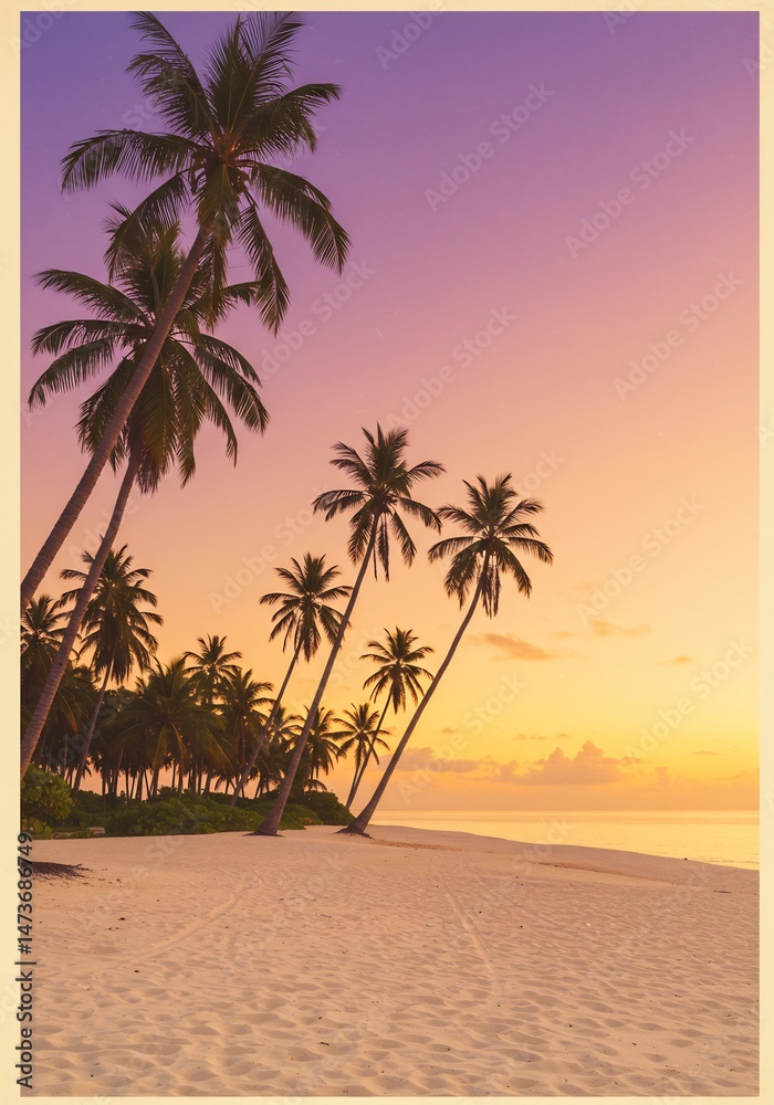 Obraz premium Tropical Sunset Beach with Palm Trees