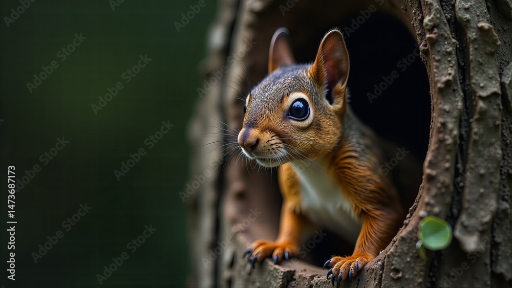 Obraz premium Squirrel Peeking Out From Tree Hollow