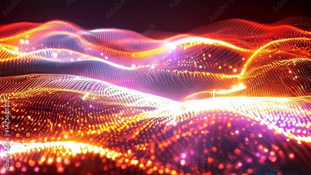 Dynamic Abstract Waves of Glowing Particles in Futuristic Digital Landscape Design Generative AI