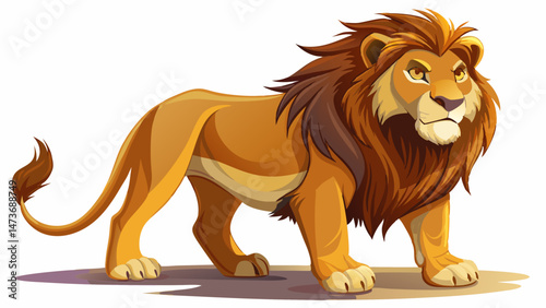 portrait This image features a full-body shot of a male lion walking .Very beautiful