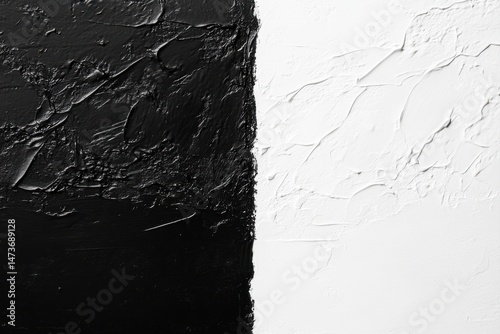 Abstract black and white textured paint.  A striking dichotomy of dark and light