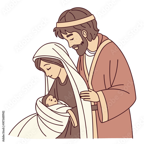 Mary and joseph with the baby jesus vector image (93).eps