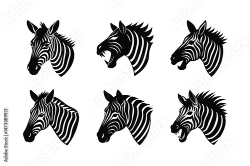 Zebra Head  silhouette Vector bundle  illustration, Set of Zebra Head  silhouette Vector