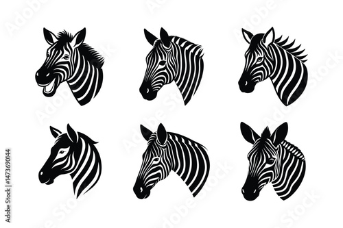 Zebra Head  silhouette Vector bundle  illustration, Set of Zebra Head  silhouette Vector