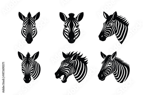 Zebra Head  silhouette Vector bundle  illustration, Set of Zebra Head  silhouette Vector