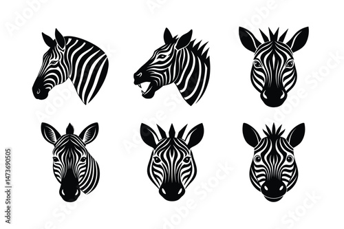 Zebra Head  silhouette Vector bundle  illustration, Set of Zebra Head  silhouette Vector