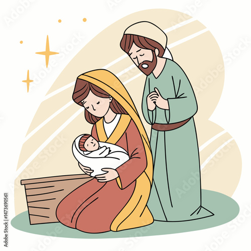 Mary and joseph with the baby jesus vector image (10).eps