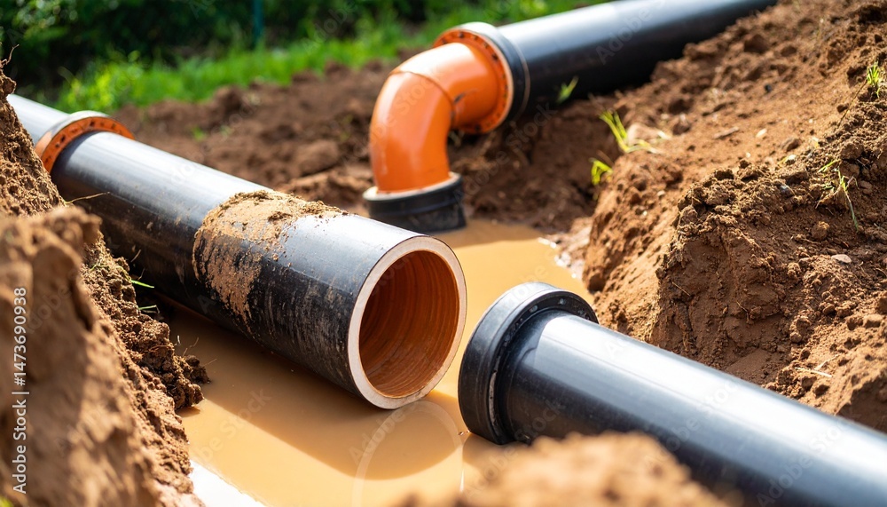 Obraz premium Installing Underground Sewage Pipes