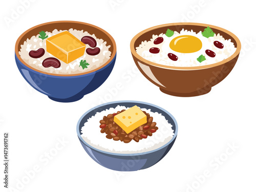 vector illustration of a Baião de Dois (Rice and Beans Dish from the Northeast, Often Cooked with Cheese)