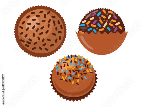 vector illustration of a Brigadeiro (Chocolate Fudge Balls Coated in Chocolate Sprinkles)