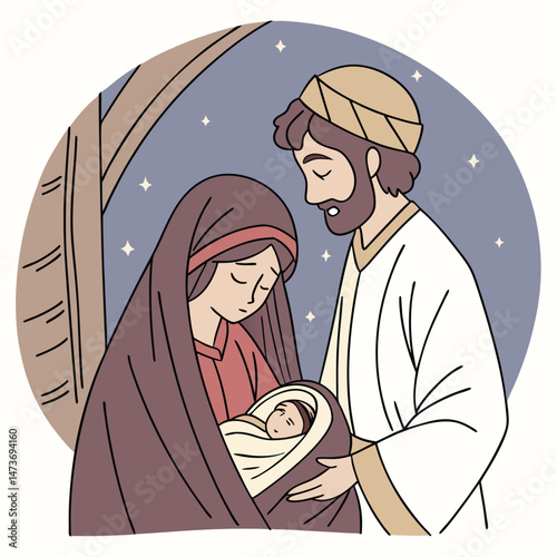 Mary and joseph with the baby jesus vector image (54).eps