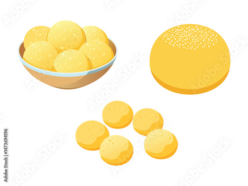 vector illustration of a Pão de Queijo (Cheese Bread Balls Made from Cassava Flour)