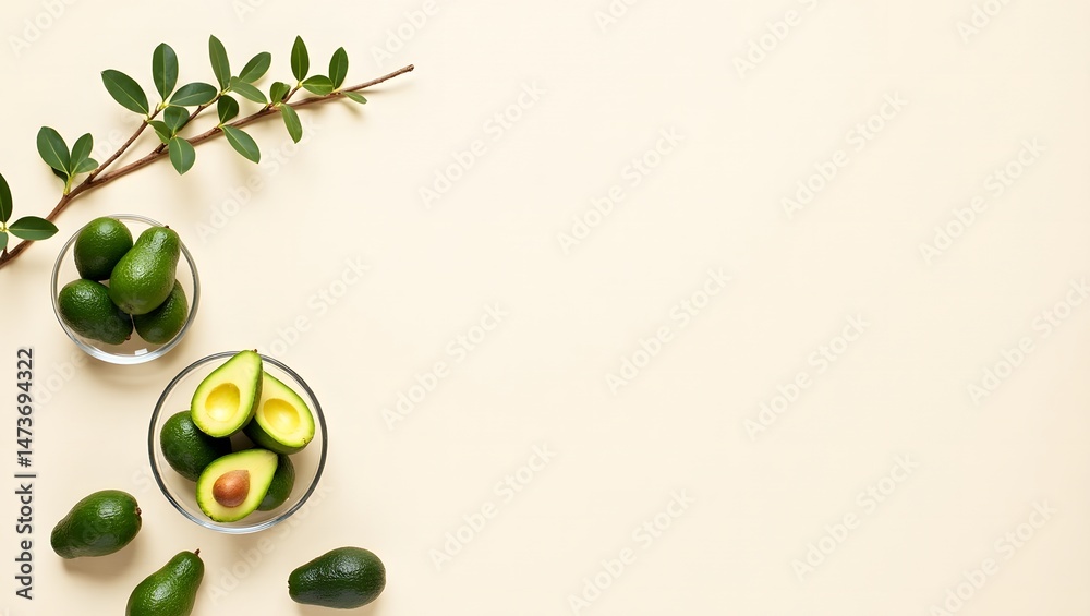 Balanced Avocado Composition with Natural Tones and Minimal Style Balanced Avocado Composition with Natural Tones and Minimal Style