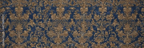 Intricate, luxurious floral damask; royal blue, gold accents, vintage elegance, seamless repeat  ,  texture,  floral