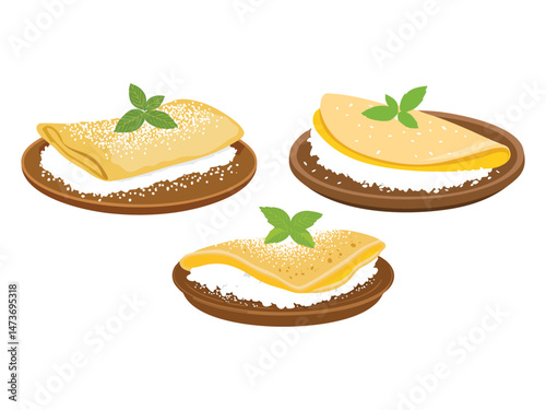 vector illustration of a Tapioca (Starchy Crepes Made from Cassava Flour, Filled with Cheese, Coconut, or Meat)