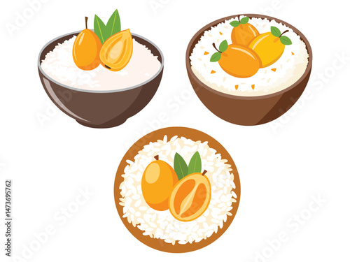 vector illustration of an Arroz com Pequi (Rice with Pequi Fruit, Popular in Central Brazil)