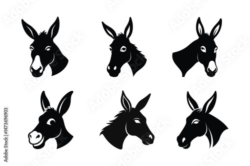 Donkey Head  silhouette Vector bundle  illustration, Set of Donkey Head  silhouette 