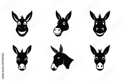 Donkey Head  silhouette Vector bundle  illustration, Set of Donkey Head  silhouette 