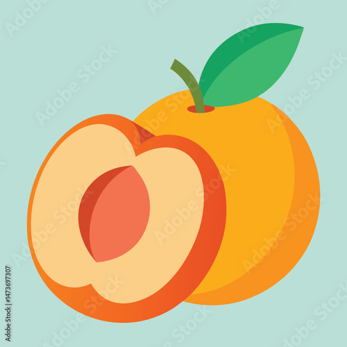 This vector art features a fresh, ripe orange fruit and a red apple, both healthy food illustrations with a natural design