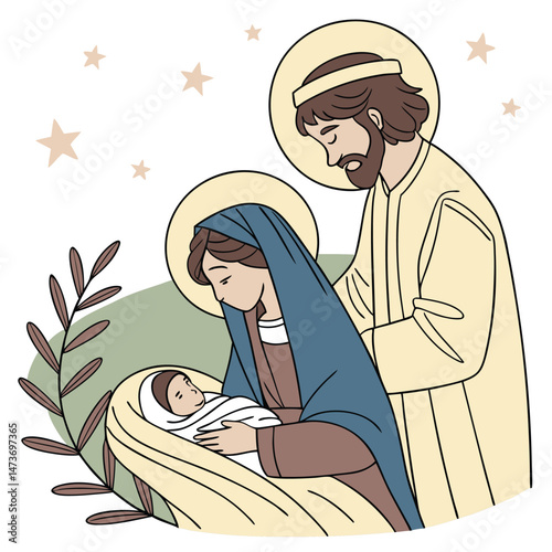 Mary and joseph with the baby jesus vector image (81).eps