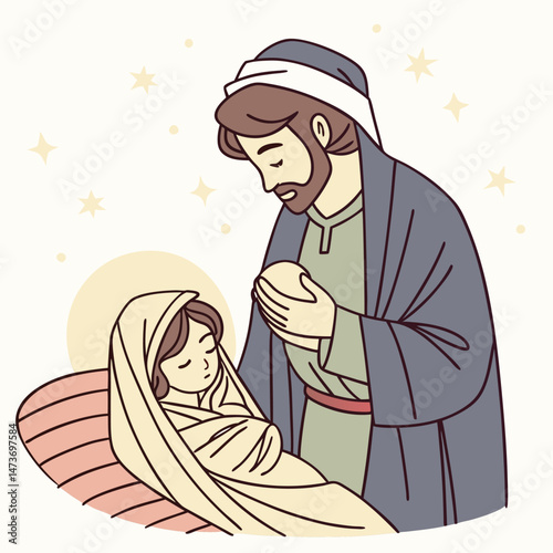 Mary and joseph with the baby jesus vector image (82).eps