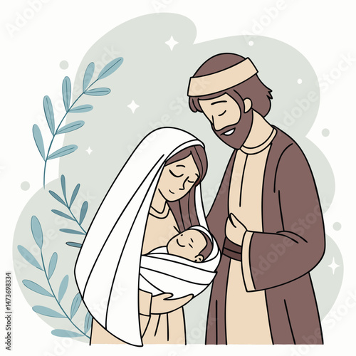 Mary and joseph with the baby jesus vector image (89).eps