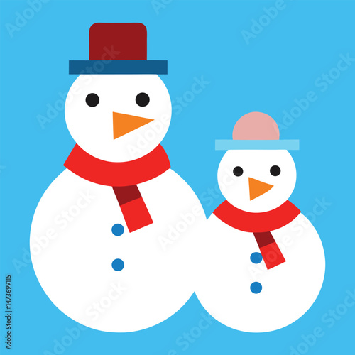 A happy cartoon snowman with a red hat and scarf celebrates the cold winter holiday season