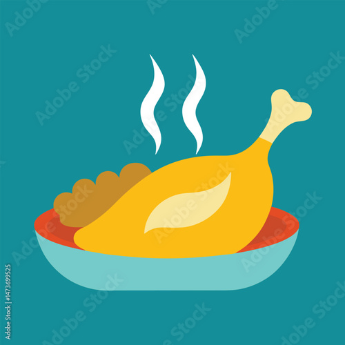 This vector illustration features a delicious cartoon chicken and a tasty hot dog, perfect for a food icon or design