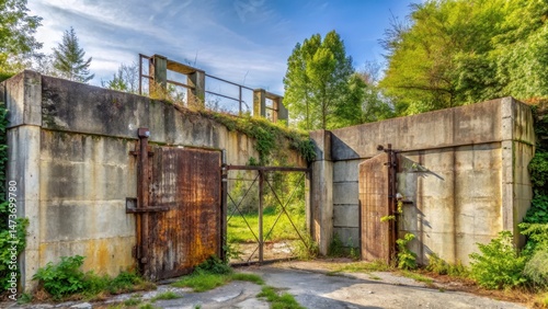 Wallpaper Mural Overgrown concrete walls and rusty gates surrounding a decaying NATO military base in Eastern Europe Torontodigital.ca