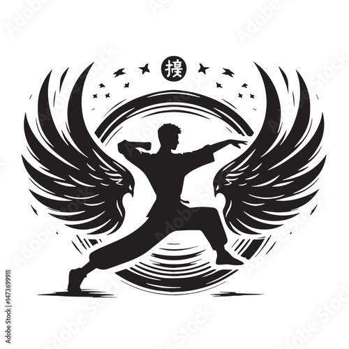 Wing Chun (China) Silhouette line art vector illustration on white background