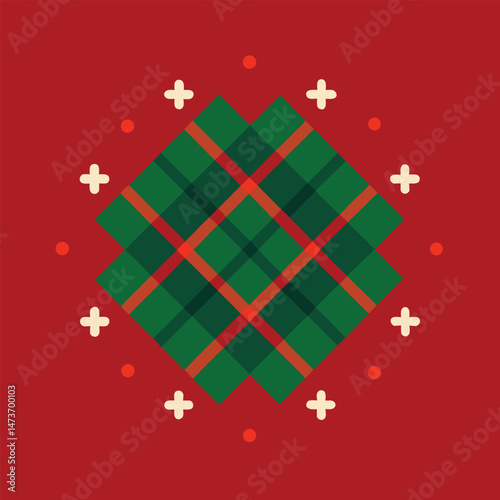 A festive Christmas illustration shows a tree adorned with holiday decorations and surrounded by red and gold gift boxes with bows, suggesting a merry new year celebration with winter snowflakes