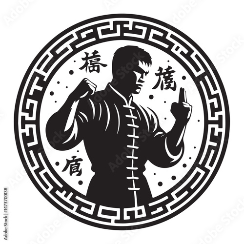 Wing Chun (China) Silhouette line art vector illustration on white background