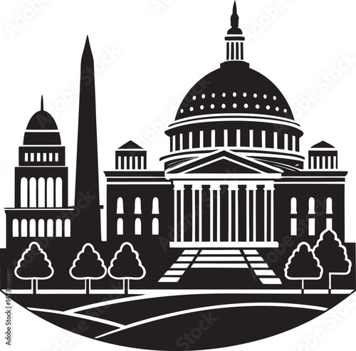 Modern city skyline in black and white silhouette style, Ideal for prints, branding, websites, and commercial projects.