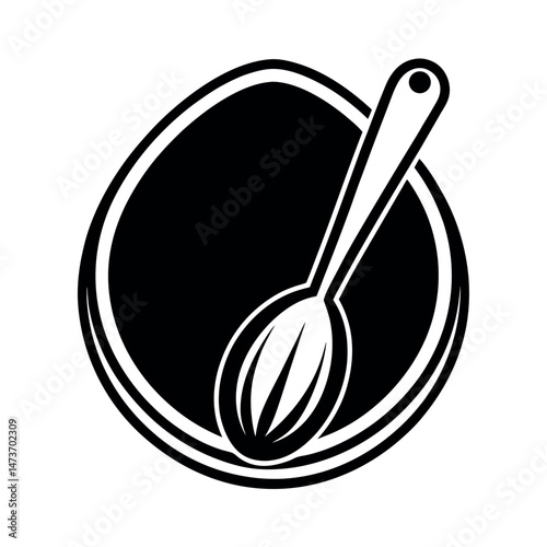Spoon Cooking Icon Line Art on White Background Design
