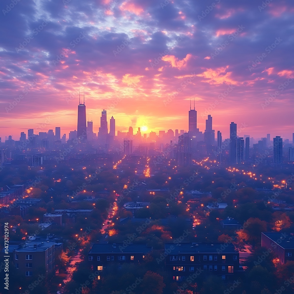 Fototapeta premium Early city view under clouds high resolution picture