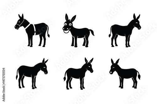 Donkey silhouette Vector bundle  illustration, Set of Donkey silhouette 