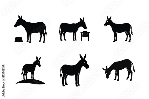 Donkey silhouette Vector bundle  illustration, Set of Donkey silhouette 